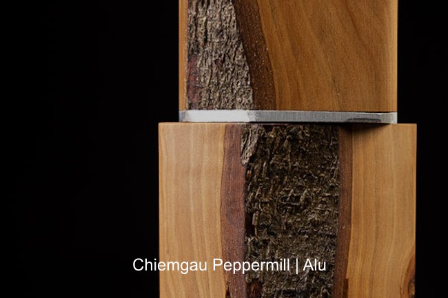 Pfeffermühle Salzmühle Alu - Holz Groß Geschenk Keramikmahlwerk Handarbeit Exclusiv Chiemgau Peppermill