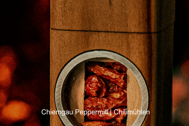 Pfeffermühle Salzmühle Alu - Holz Groß Geschenk Keramikmahlwerk Handarbeit Exclusiv Chiemgau Peppermill
