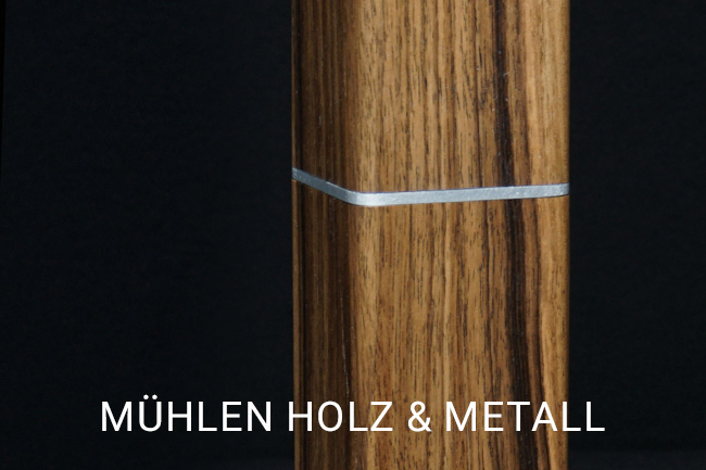 Pfeffermühle Salzmühle Alu - Holz Groß Geschenk Keramikmahlwerk Handarbeit Exclusiv Chiemgau Peppermill